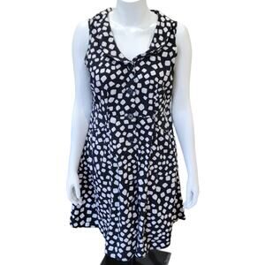 MLLE GABRIELLE Polka Dot Fit & Flare Dress Sz PXL Black White Swing Retro Twee